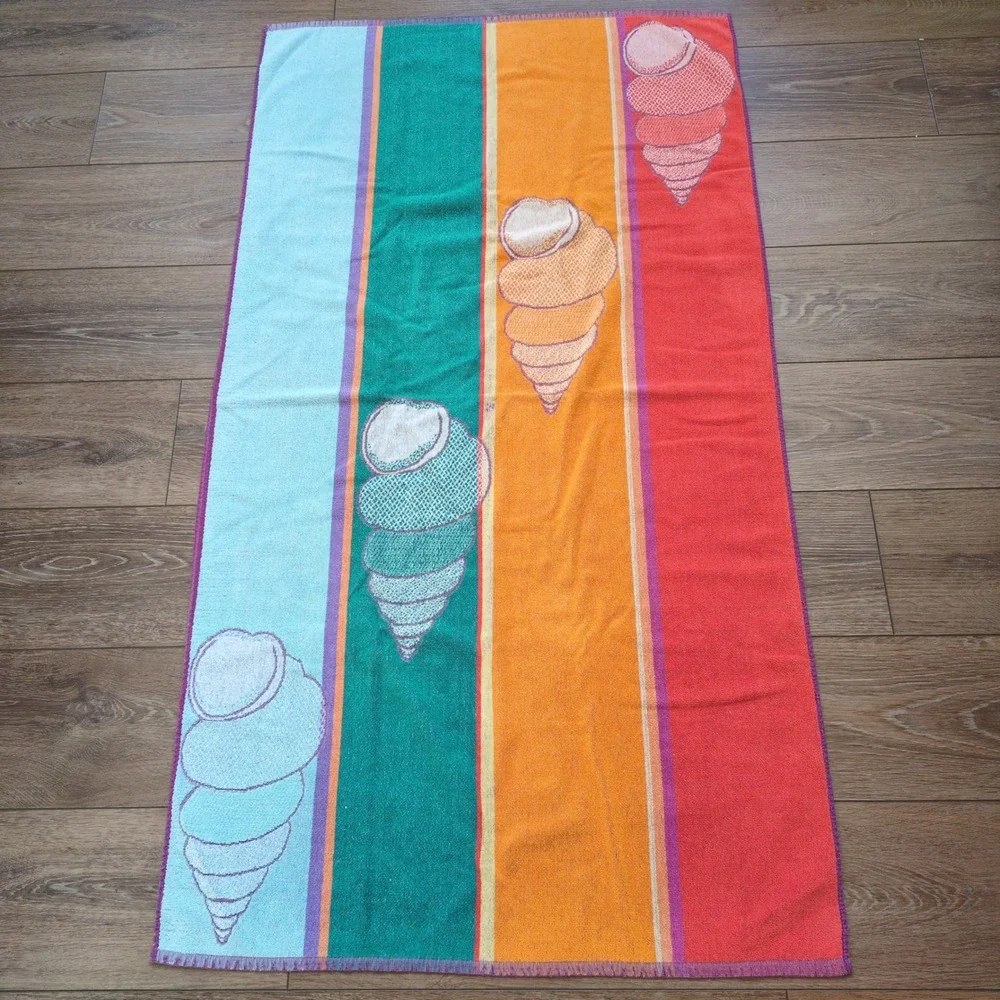 Vintage Striped Sea Sheel Beach Towel Bold Retro Coastal Funky Bright 28 x 52
